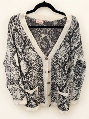 Willow + Root Cream Charcoal Animal Print Button Front Cardigan